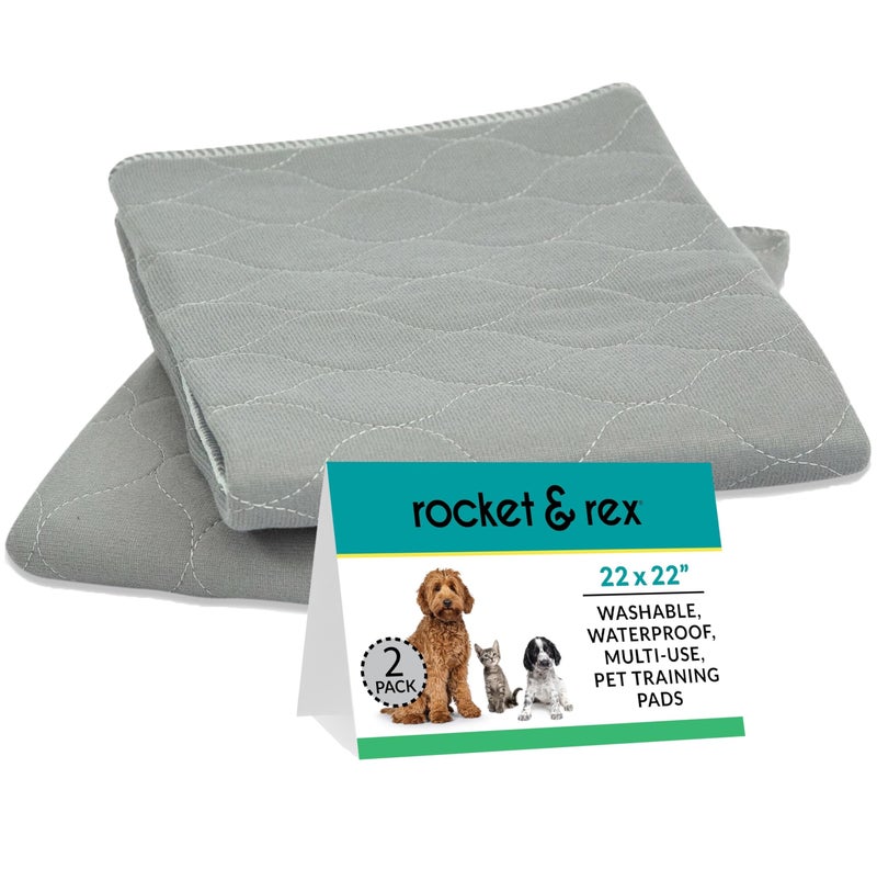rocket & rex Premium Washable Pee Pads for Dogs, Waterproof & Reusable Puppy Pads for Potty Training, Whelping, Lining Crates & More, Guaranteed for up to 300 Washes, 22" x 22" (Pack of 2) - Image 1
